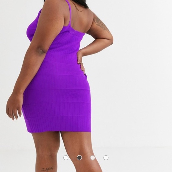 ASOS plus size US 18 purple design curve one shoulder stitch detail knit mini - Picture 2 of 4